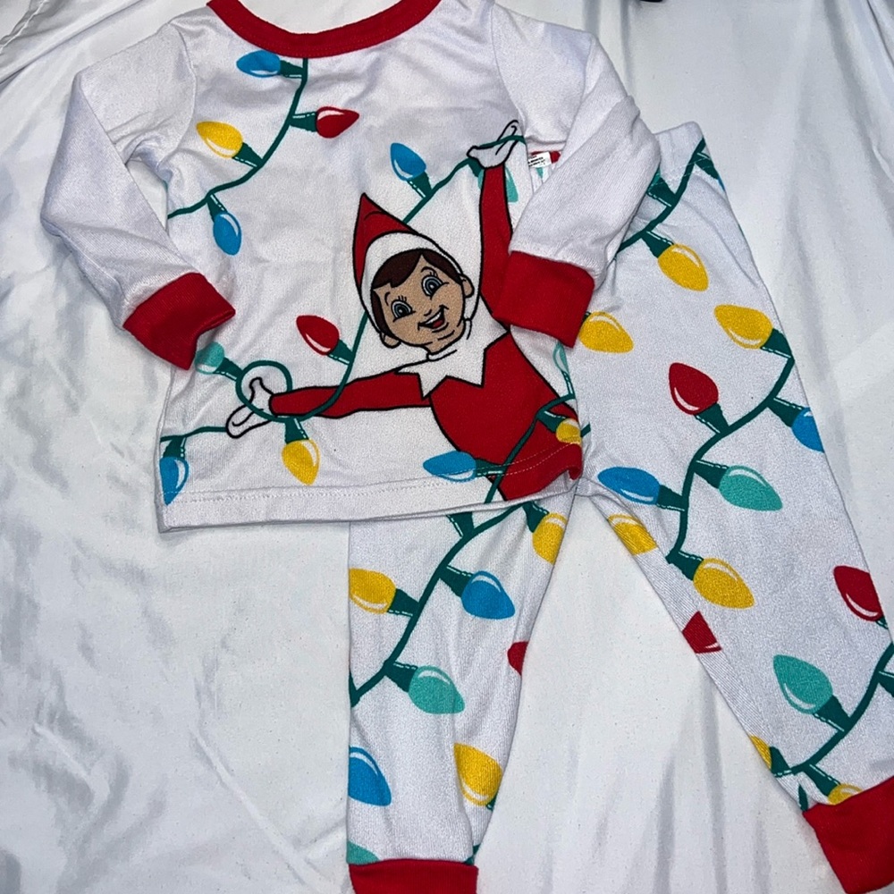 Unisex Elf on Shelf Baby White & Red Holiday Pajama Set Toddler Size 18 Months